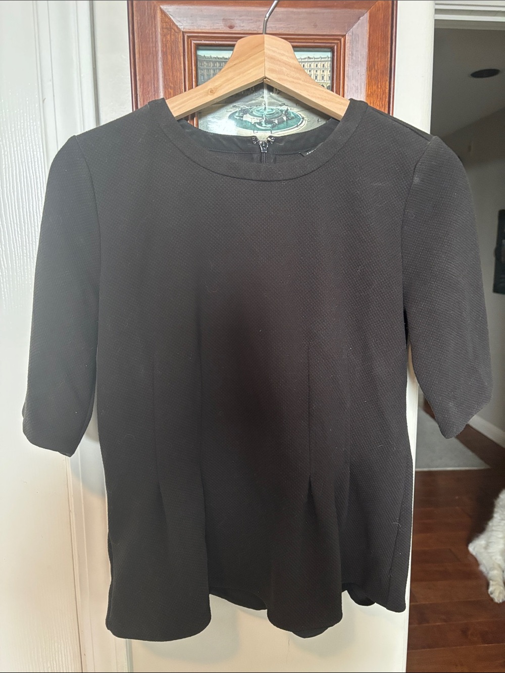 Ann Taylor Black Short-Sleeve Textured Tunic